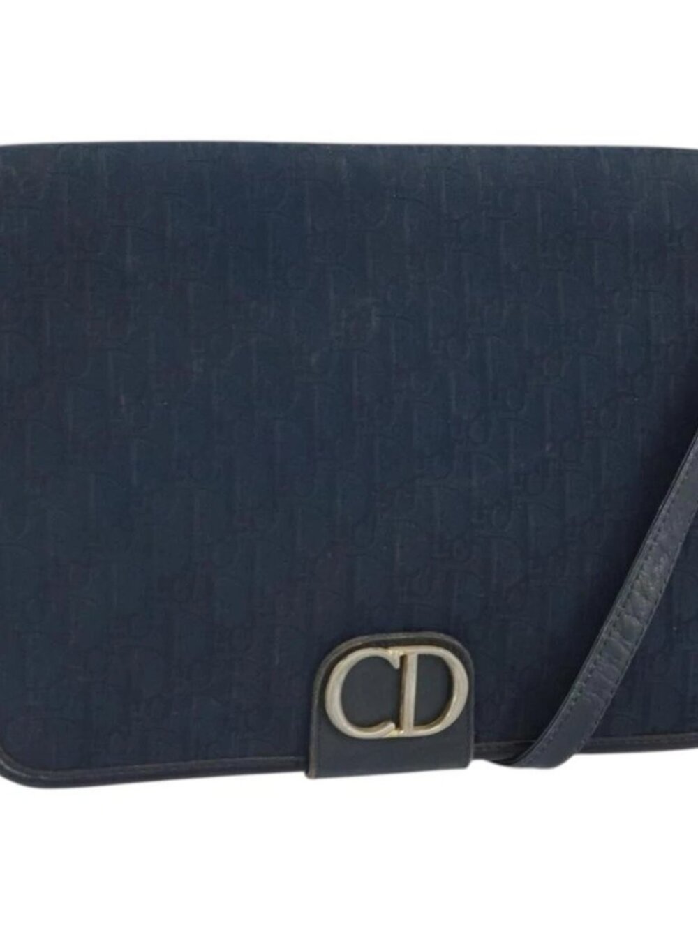 Christian Dior Trotter Canvas Shoulder Bag Navy Gold Auth ka2125 - Picture 1 of 16